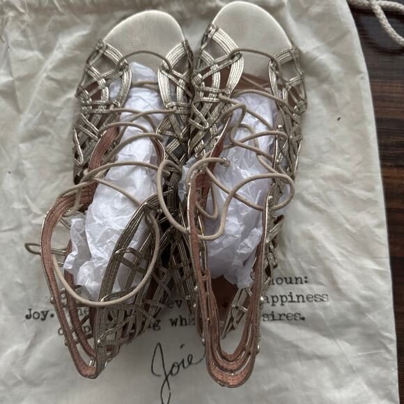 Joie Renee Lace Up Leather Gladiator Sandals in Metallic Gold - Picture 10 of 15